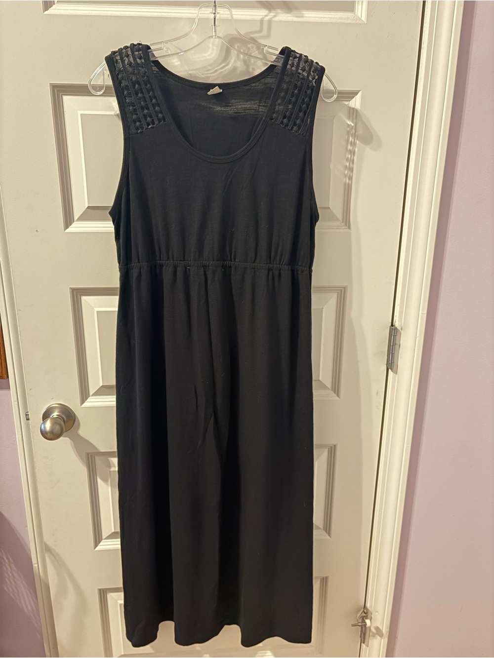 Old Navy Black Sleeveless Midi Dress with Braided Shoulder Detail